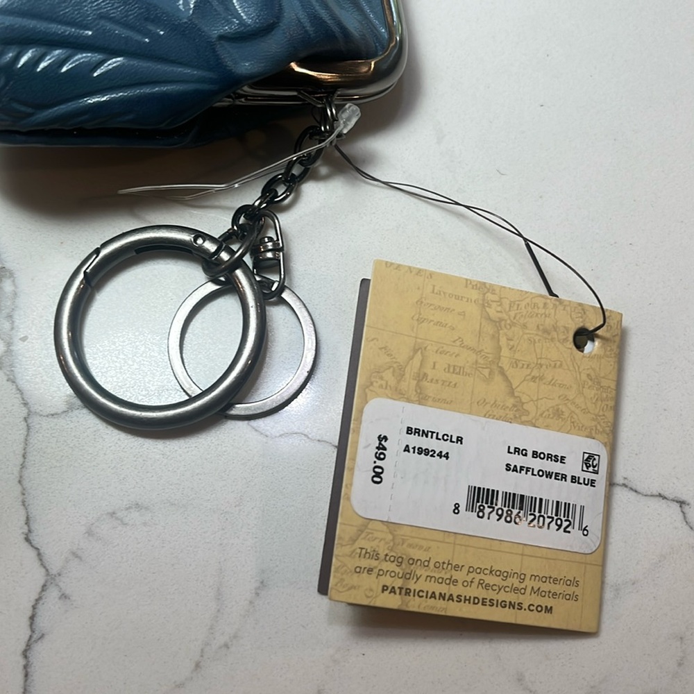 Patricia Nash SAFFLOWER BLUE Large Borse Tooled Leather Coin Bag/Key Fob NWT - Picture 11 of 11